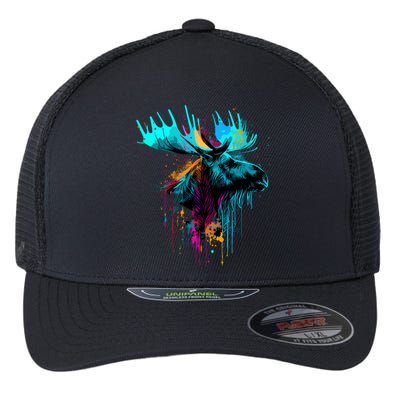 Moose Lovers Colorful Pop Art Beautiful Moose Flexfit Unipanel Trucker Cap