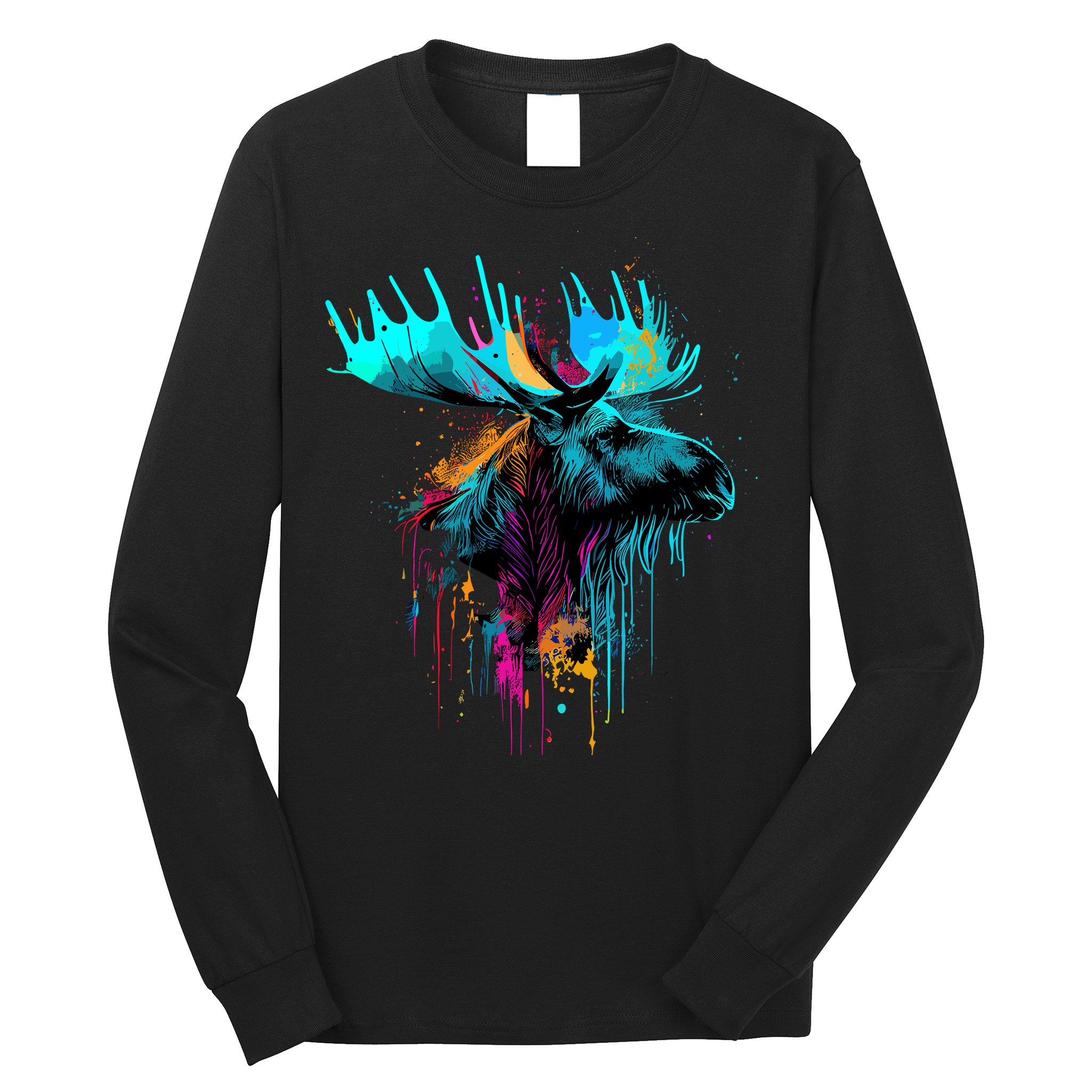 Moose Lovers Colorful Pop Art Beautiful Moose Long Sleeve Shirt