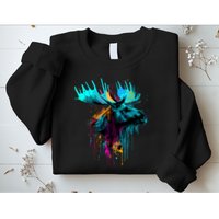 Moose Lovers Colorful Pop Art Beautiful Moose Sweatshirt