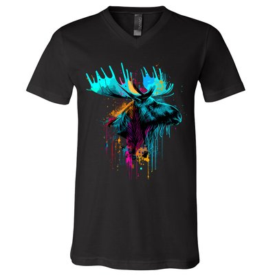 Moose Lovers Colorful Pop Art Beautiful Moose V-Neck T-Shirt
