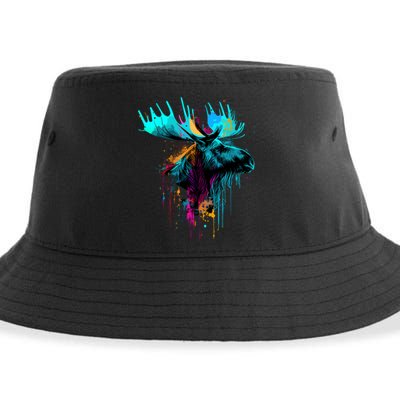 Moose Lovers Colorful Pop Art Beautiful Moose Sustainable Bucket Hat