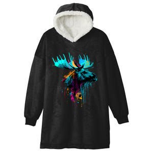 Moose Lovers Colorful Pop Art Beautiful Moose Hooded Wearable Blanket