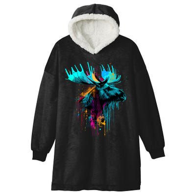 Moose Lovers Colorful Pop Art Beautiful Moose Hooded Wearable Blanket
