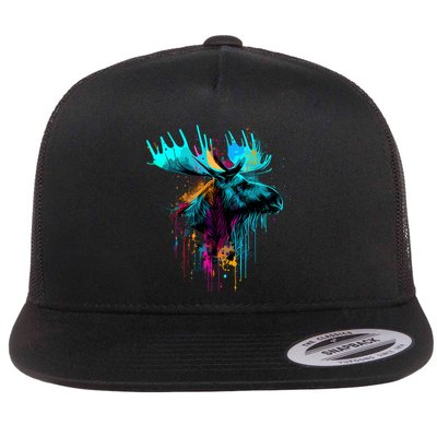Moose Lovers Colorful Pop Art Beautiful Moose Flatbill Hat