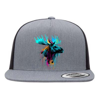 Moose Lovers Colorful Pop Art Beautiful Moose Flat Bill Trucker Hat