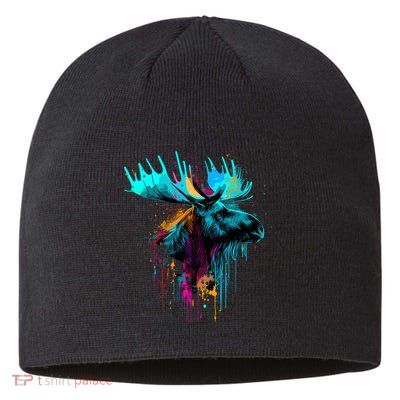Moose Lovers Colorful Pop Art Beautiful Moose Sustainable Beanie