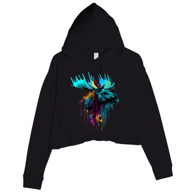 Moose Lovers Colorful Pop Art Beautiful Moose Crop Fleece Hoodie