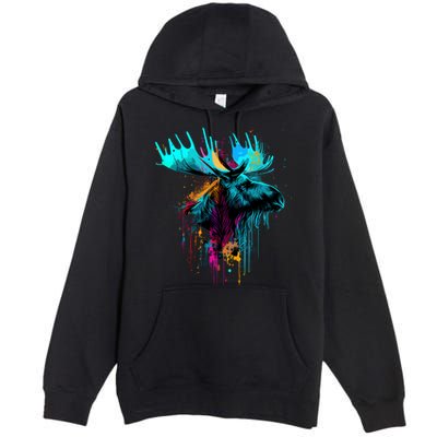 Moose Lovers Colorful Pop Art Beautiful Moose Premium Pullover Hoodie