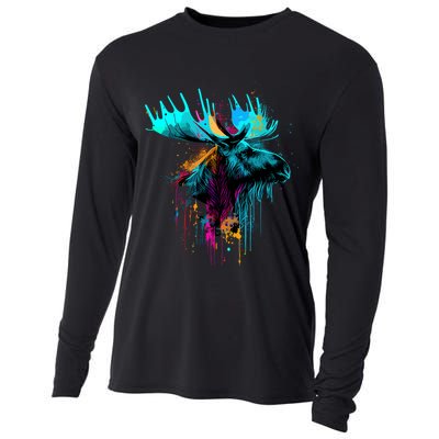 Moose Lovers Colorful Pop Art Beautiful Moose Cooling Performance Long Sleeve Crew