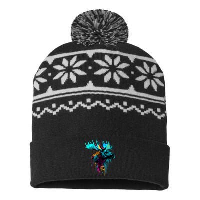 Moose Lovers Colorful Pop Art Beautiful Moose USA-Made Snowflake Beanie