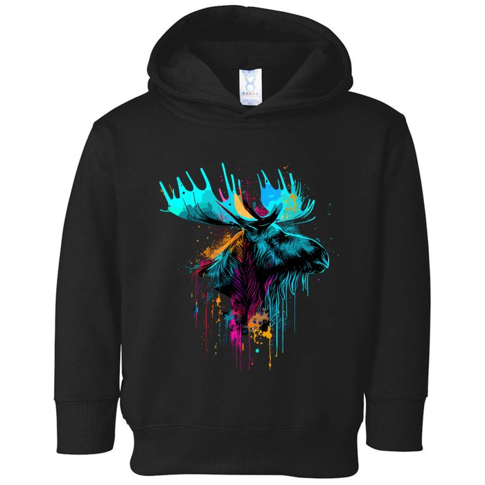 Moose Lovers Colorful Pop Art Beautiful Moose Toddler Hoodie