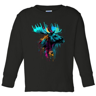 Moose Lovers Colorful Pop Art Beautiful Moose Toddler Long Sleeve Shirt