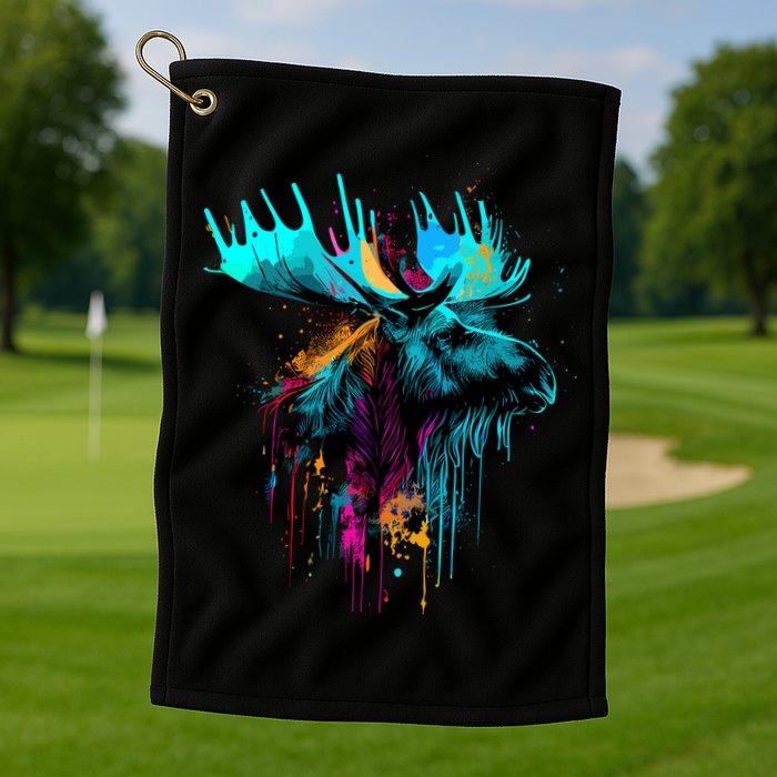 Moose Lovers Colorful Pop Art Beautiful Moose Golf Towel