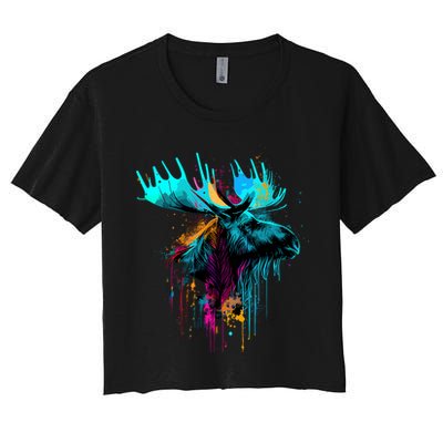 Moose Lovers Colorful Pop Art Beautiful Moose Crop Top