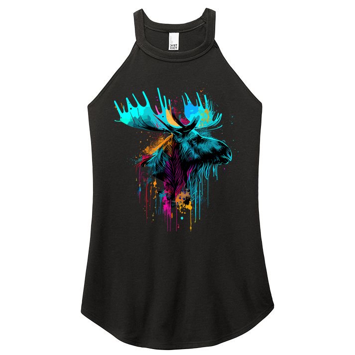 Moose Lovers Colorful Pop Art Beautiful Moose Women's Perfect Tri Rocker Tank