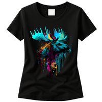 Moose Lovers Colorful Pop Art Beautiful Moose Womens T-Shirt