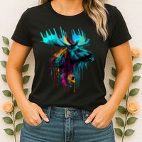 Moose Lovers Colorful Pop Art Beautiful Moose Womens T-Shirt