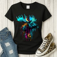Moose Lovers Colorful Pop Art Beautiful Moose Womens T-Shirt