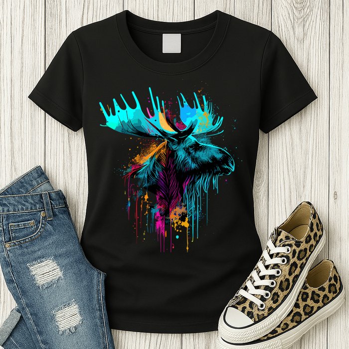 Moose Lovers Colorful Pop Art Beautiful Moose Womens T-Shirt