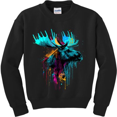 Moose Lovers Colorful Pop Art Beautiful Moose Kids Sweatshirt