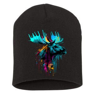 Moose Lovers Colorful Pop Art Beautiful Moose Short Acrylic Beanie