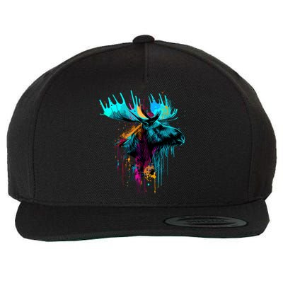 Moose Lovers Colorful Pop Art Beautiful Moose Wool Snapback Cap