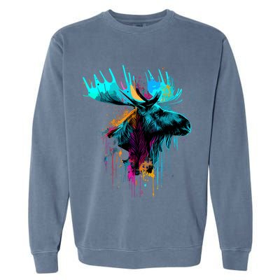 Moose Lovers Colorful Pop Art Beautiful Moose Garment-Dyed Sweatshirt
