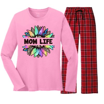 Mom Life Colorful Sunflower Women's Long Sleeve Flannel Pajama Set 