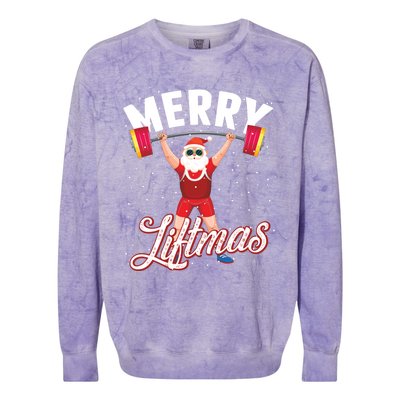 Merry Liftmas Cool Santa Claus Lifting Gym Gift Colorblast Crewneck Sweatshirt