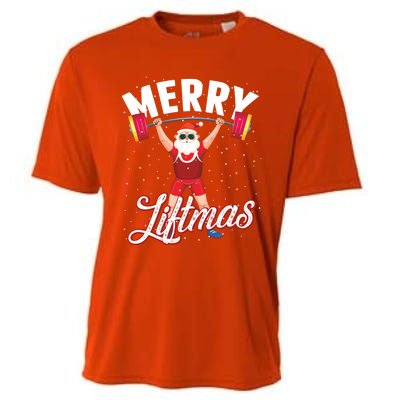 Merry Liftmas Cool Santa Claus Lifting Gym Gift Cooling Performance Crew T-Shirt