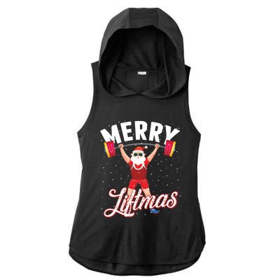 Merry Liftmas Cool Santa Claus Lifting Gym Gift Ladies PosiCharge Tri-Blend Wicking Draft Hoodie Tank