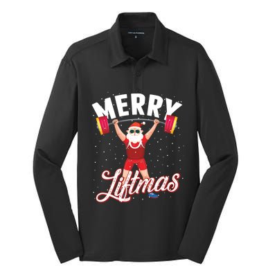 Merry Liftmas Cool Santa Claus Lifting Gym Gift Silk Touch Performance Long Sleeve Polo