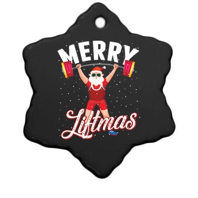 Merry Liftmas Cool Santa Claus Lifting Gym Gift Ceramic Star Ornament