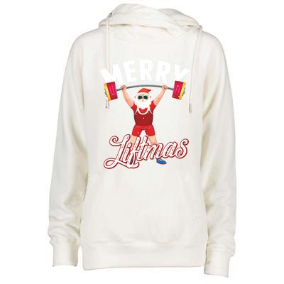 Merry Liftmas Cool Santa Claus Lifting Gym Gift Womens Funnel Neck Pullover Hood