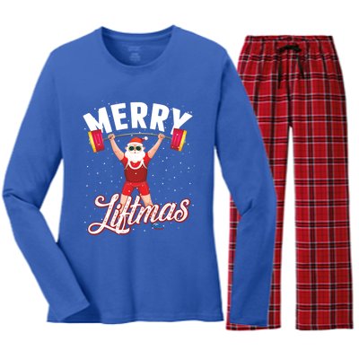 Merry Liftmas Cool Santa Claus Lifting Gym Gift Women's Long Sleeve Flannel Pajama Set 