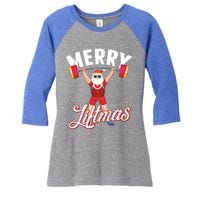 Merry Liftmas Cool Santa Claus Lifting Gym Gift Women's Tri-Blend 3/4-Sleeve Raglan Shirt