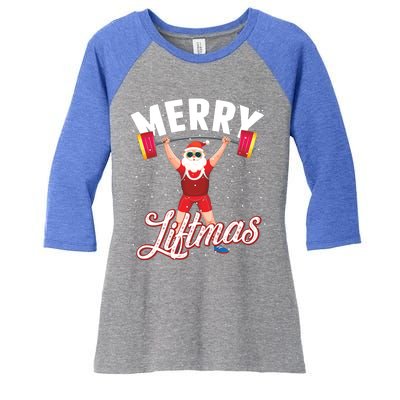 Merry Liftmas Cool Santa Claus Lifting Gym Gift Women's Tri-Blend 3/4-Sleeve Raglan Shirt