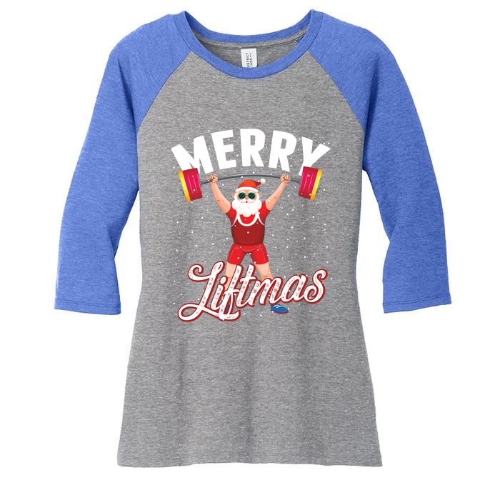 Merry Liftmas Cool Santa Claus Lifting Gym Gift Women's Tri-Blend 3/4-Sleeve Raglan Shirt