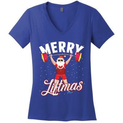 Merry Liftmas Cool Santa Claus Lifting Gym Gift Women's V-Neck T-Shirt