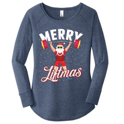 Merry Liftmas Cool Santa Claus Lifting Gym Gift Women's Perfect Tri Tunic Long Sleeve Shirt