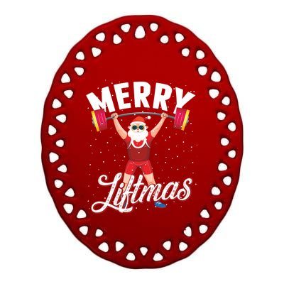 Merry Liftmas Cool Santa Claus Lifting Gym Gift Ceramic Oval Ornament