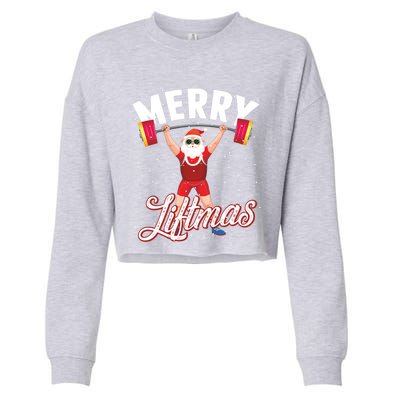 Merry Liftmas Cool Santa Claus Lifting Gym Gift Cropped Pullover Crew