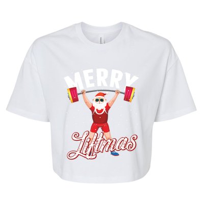 Merry Liftmas Cool Santa Claus Lifting Gym Gift Bella+Canvas Jersey Crop Tee