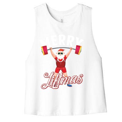 Merry Liftmas Cool Santa Claus Lifting Gym Gift Women's Racerback Cropped Tank