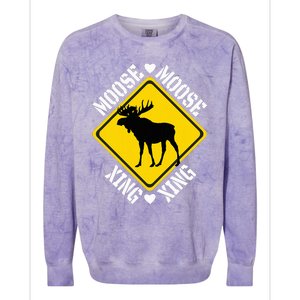 Moose Lovers Crossing Sign Colorblast Crewneck Sweatshirt