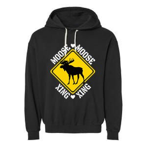 Moose Lovers Crossing Sign Garment-Dyed Fleece Hoodie