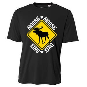 Moose Lovers Crossing Sign Cooling Performance Crew T-Shirt