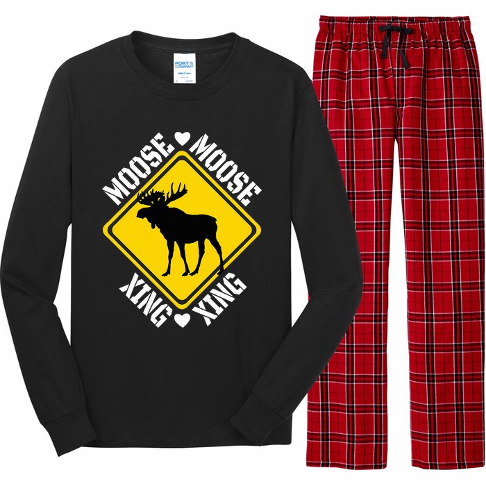 Moose Lovers Crossing Sign Long Sleeve Pajama Set