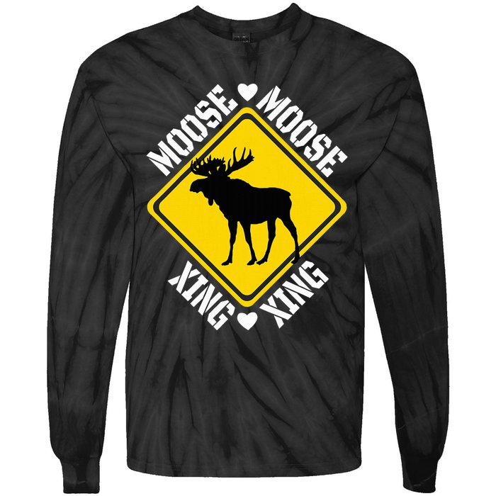 Moose Lovers Crossing Sign Tie-Dye Long Sleeve Shirt