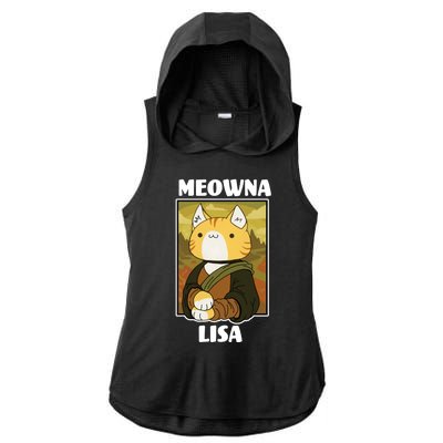 Meowna Lisa Cat Portrait Ladies PosiCharge Tri-Blend Wicking Draft Hoodie Tank